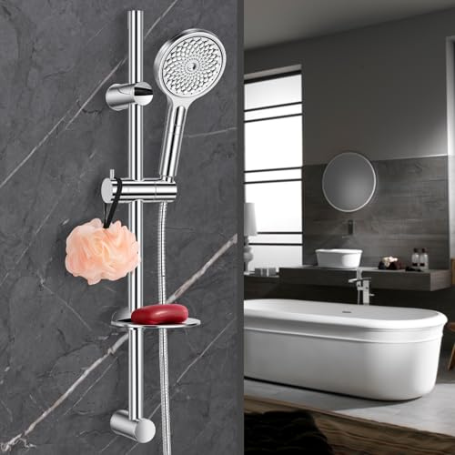 Ronvie Kit barre de douche 73 cm avec porte-savon et pommeau de douche 4 modes