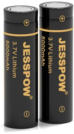 3.7 Volt Piles Rechargeables，5000 mAh 3.7V Batterie à Dessus Plat Haute Capacité pour Lampes de Poche, Lampe Fronta (Lot de 2)