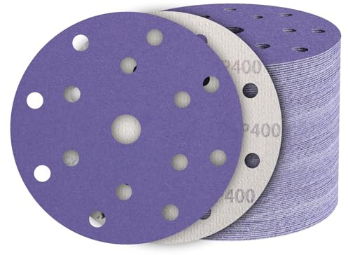 50 Stück Schleifpapier 150mm Klett 400 Körnung, 15 Loch Schleifscheiben | Keramikkorund Schleifmittel, Rund Exenterschleifpapier, Selbstschärfend hoher Abtrag für Automobil Metall Edelstahl Holz
