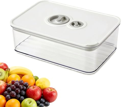 Caja Queso Nevera Fiambrera para Embutidos Loncheados 1250ml Quesera Hermética Frigorífico con Regulador de Fecha Tapa Blanca Plástico Duro Estanco con Goma Antiolor Recipiente Apilable Plano