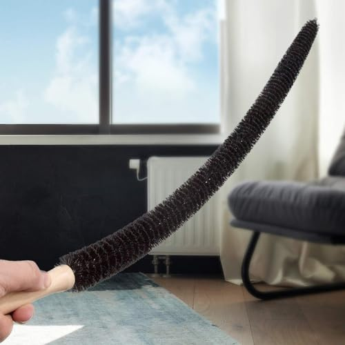 Cushteg Radiator Cleaner Brush with Flexible Stainless Steel Shaft and Wood Handle, 75cm Long for Hard-to-Reach Areas, for Radiators, Washing Machines, Under Furniture