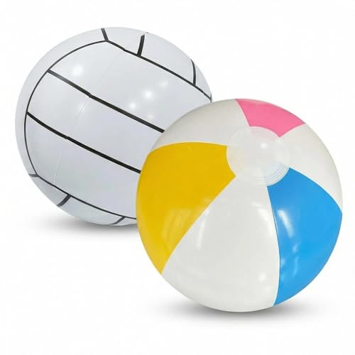 SINJAETRQ 2 PCS Inflatable Beach Ball Set, Football Style Blow Up Ball for Summer Pool, Beach Party Decor, Outdoor Water Leisure Game for Adults and Family
