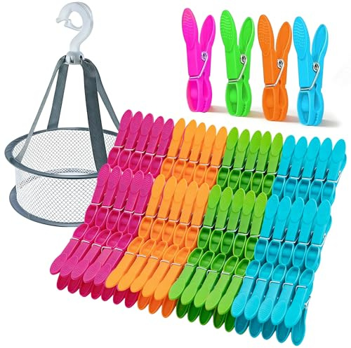 XiaoLidm 60 Pack Clothes Pegs for Washing Line with Bag, Extra Strong Non Slip Washing Pegs, Plastic Laundry Pegs Rust Resistant, Windproof Clips for Home Garden Indoor Outdoor