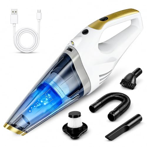 HandHeld Vacuum Cleaner, 15000Pa Portable Car Hoovers Cordless Powerful | Handheld Hoover 4000mAh USB-C Cable, built-in LED light, 3 attachments, washable filter,for pet hair, stairs car cleaning