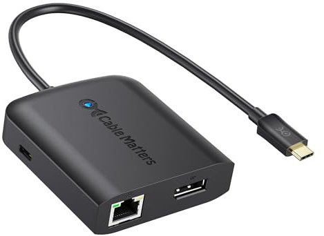 Cable Matters USB C Multiport Adapter (USB C Hub DisplayPort 1.4), 2X USB 2.0, 480Mbps Ethernet, and 100W Charging in Black - Thunderbolt 4 / USB4 / Thunderbolt 3 Port Compatible with MacBook Pro