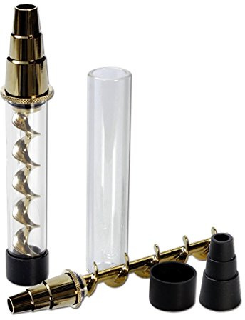 V12 PLUS Handpfeife, Twisty' Blunt mit: verlängertem Rauchweg, Portionskammern', mit Adapter für Bong | 100 x 17 mm, NS 19 (18,8 mm) / NS 14 (14,5 mm) | QUARZ-Glas | von bong-discount