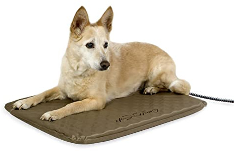 K&H Pet Products Lectro-Soft Orthopedic Outdoor Heated Dog and Cat Bed for Medium Dogs or Big Cats, Soft/Flexible Safety Listed Warming Pad, Waterproof, Washable Cover - Medium 24 X 19in Tan 40W