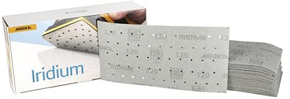 Mirka - papel de lija - Iridium 115x230 mm cierre adhesivo 55 agujeros | Papel de lija premium grano 120 para lijar laca masilla imprimación madera acero plástico materiales minerales