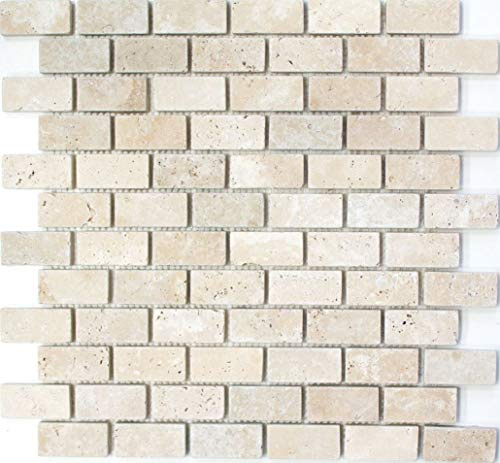 Mosaik Fliese Travertin Naturstein beige Brick Chiaro Antique Travertin für BODEN WAND BAD WC DUSCHE KÜCHE FLIESENSPIEGEL THEKENVERKLEIDUNG BADEWANNENVERKLEIDUNG Mosaikmatte Mosaikplatte