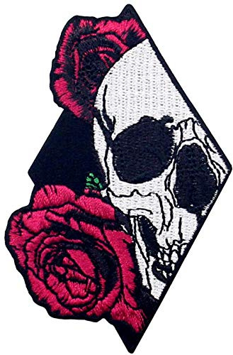 Aufnäher, bestickt, Design: Schädel und Rose, zum Aufbügeln oder Aufnähen