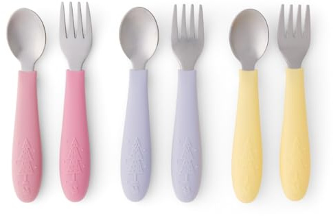 Elk and Friends Kids Silverware with Silicone Handle | Childrens Safe Flatware | Toddler Utensils | Baby Spoons + Forks | Stainless Steel Cutlery | Dishwasher Safe | 6 Pieces