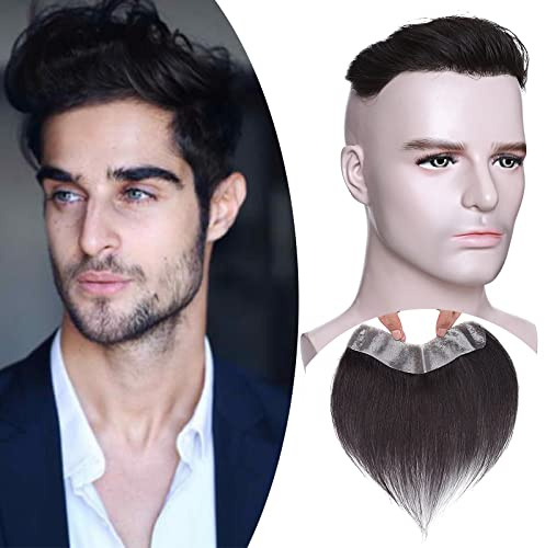 SEGO Toupee Uomo Capelli Veri 15cm Hair Topper Frontale con Frangia Protesi Remy Human Hair Lisci Indiani Misure 4cm*18cm Toupet 130% High Density 12g Jet Nero