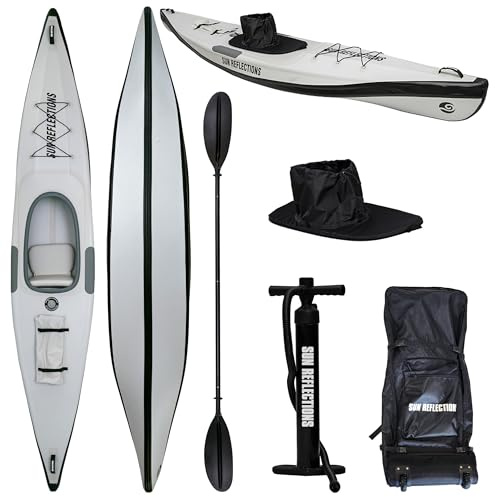 Campsup Sun Reflections Full DS Kajak aufblasbar 1 Person, Drop Stitch Touring Kajak mit Sitz und Fußstützen, 397 x 70 cm, bis 120 kg, 15 PSI