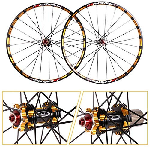 LSRRYD Fahrrad Laufradsatz MTB Fahrrad Laufradsatz 26/ 27,5 Mountainbike-Räder Trilateral Fräsen Doppelwandige Leichtmetallfelge Carbon Hub Scheibenbremse QR 7-11Speed (Color : Gold, Size : 27.5)