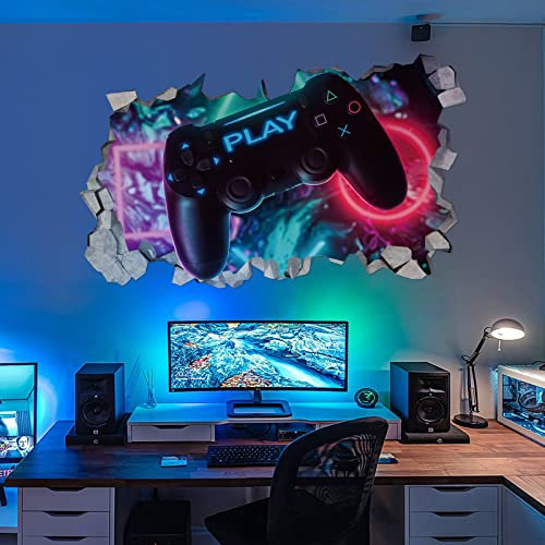 KAIRNE 3D Wandtattoo Gamer,Wandtattoo Kinderzimmer Jungen,Bunte Gamer Poster,Gaming Wandbild für Schlafzimmer,Wandtattoo Junge Teenager,Videospiel Wandstikcer für Jugendzimmer Deko Geschenk,80×47CM