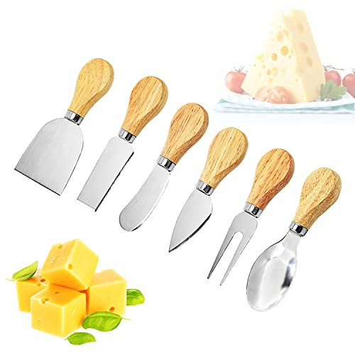 JDwinwin Legno Set di 6 Pezzi Formaggi Coltelli Forchetta da Formaggio Coltello da Burro Idee Regalo Casa con Scatola, per la Cottura in Cucina