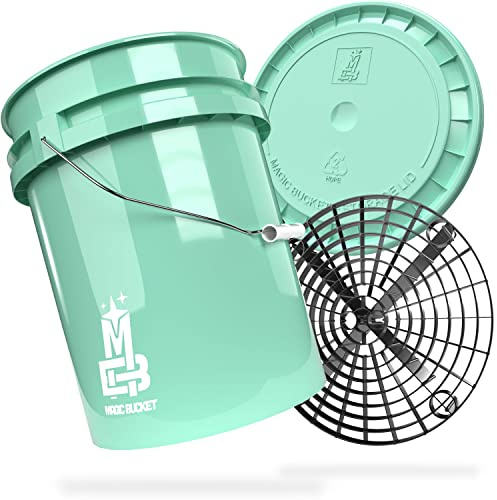 MAGIC BUCKET Car Hand Wash Bundle | Wash Bucket with Matching Bucket Lid 5 US Gallons Approx. 20 Litres | With Grit Guard Bucket Insert Dirt Strainer | Washing Set Mint/Black