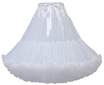 PhilaeEC Women's Petticoat Tutu Tulle Skirt Multi-Layer Puffy Cosplay Underskirt, Length 55cm, Waist 55-95cm (White)