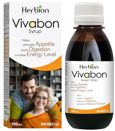 Herbion Naturals Vivabon Sirop Digestif et Nutritif, aide à stimuler l'appétit, booster la digestion, améliorer la mémoire, pour adultes, goût litchi, 150 mL