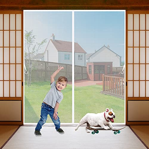 LZHBD Magnetic Screen Door, 180x200 cm, Mesh Screen Door with Magnets Fly Mosquitos Bug Insect Screen for Sliding Glass Door French Door Patio Door, White, New Version