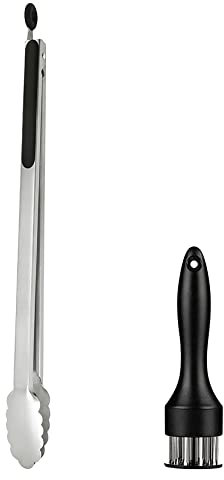 UPTALY 1 pinza da barbecue extra lunga da 45 cm, 1 batticarne con punte perforanti, pinza per alimenti di grandi dimensioni, pinza da cucina allungata, pinza da portata estesa