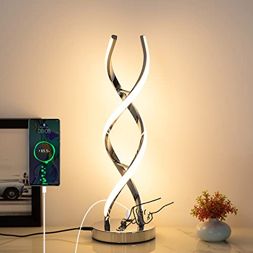 EIDEARAY Spiral LED Table Lamp Modern, Dimmable Bedside Desk Nightstand Lamp, 18W Touch Control Black Lamp with 3 Color Temperatures and USB Port, Ideal for Bedrooms, Living Rooms, Dining Rooms, Bars