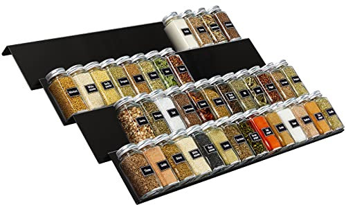 Lifewit 4 Etagen Gewürzregal Schubladen für biz zu 56 Gewürzflaschen, Gewürz Organizer für Schublade mit Breite 33 bis 66 cm, Kombinierbarer Gewürz Schubladeneinsatz, Gewürzeinsatz Schublade, Schwarz