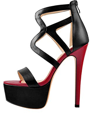Only maker Sandalo da donna con tacco alto, nero/rosso., 45 EU