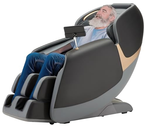 ROTAI Massagesessel, Vollkörper Zero Gravity SL-Spur Shiatsu-Massagesessel mit Heizung, Bluetooth, Fußroller, Wadenknetmassage(Schwarz)