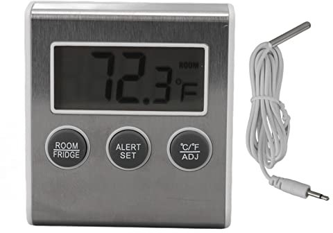 ANKROYU Digitales Kühlschrankthermometer Mit Alarm Und Speicher, Kleines Gefrierschrankthermometer Mit Magnet Für Laborkühlschrank, Kühllager, Weiß