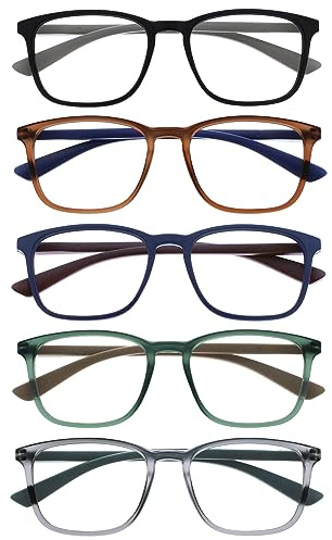 OPULIZE Max Lesebrille 5er Pack - Klassische große rechteckige Fassung - Brillen in Schwarz, Braun, Blau, Grün & Grau - Herren Damen - RRRRR78-12367 - +2,50