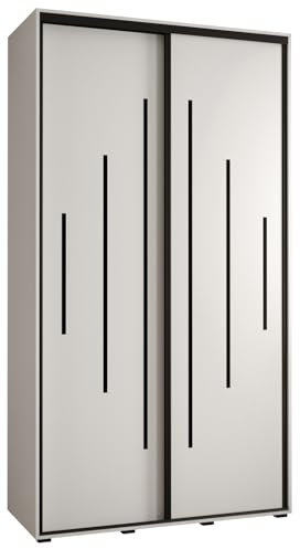 MEBLE KRYSPOL Davos 12 130 Schrank mit Zwei Schiebetüren für Schlafzimmer - Moderner Aufbewahrungsschrank mit Kleiderstange und Regalen - 235,2x130x60 cm - Weiß Weiß Schwarz
