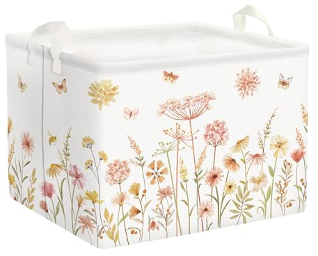 Clastyle Blume Frauen Mädchen Wäschekorb mit Henkel Faltbar Kleidung Spielzeug Aufbewahrungskorb Kinder Aufbewahrungsbox für Babyzimmer Bad, Böhmisch, 40x30x30 cm