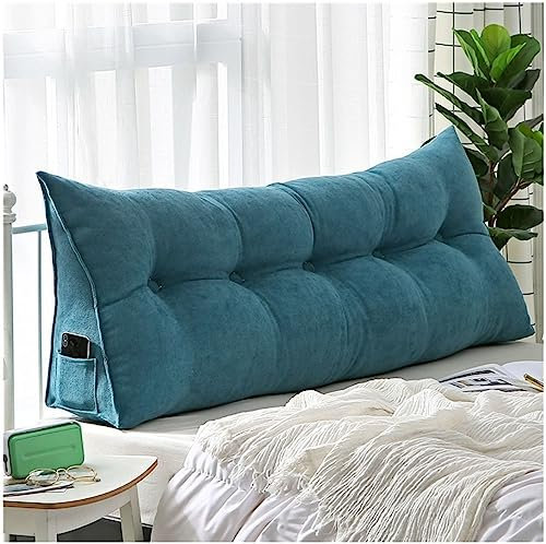 LANAZU Dreieckige Kopfteil-Rückenlehne, keilförmiges Lesekissen für Sofa, Stützkissen zur Positionierung am Bett, geeignet für Schlafzimmer und Wohnzimmer (Lake Blue 120cm)