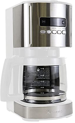 Kenmore 12-Cup Drip Coffee Maker Machine, 1.8L Programmable Filter Coffee Machine with Timer, Fast Brewing Technology, Reusable Filter, Glass Carafe, Digital Display, Charcoal Water Filter, White