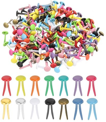 PATIKIL 200pz Fermacarte in Ottone Colorati Fermagli Divisi Pastello Mini Chiodi Metallici Testa Rotonda Placcati per Artigianato Scrapbooking Fai Da Te, Multicolore, 8 x 15 mm