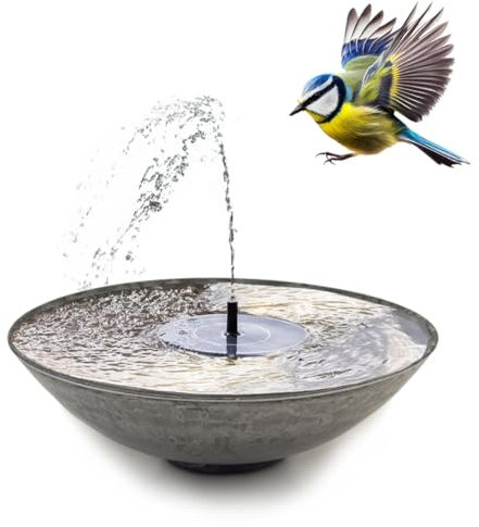 Solar Fountain Set for Outdoor Use, 45 cm Grey Bowl, Decorative Water Feature - Garden Bird Bath and Floating Solar Fountain for Balcony