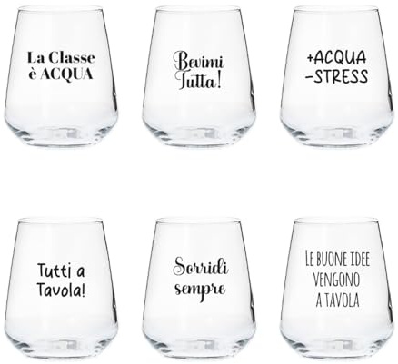 Generico 6 Bicchieri Personalizzati con frasi Adatti ad Acqua Vino Birra Tutte le Bevande Idea Regalo Casa Cena Pranzo Feste Famiglia Natale Compleanno Decorazioni