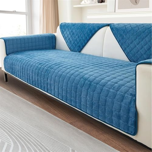 LINGKY Sofa Überzug, Weiche Flanell Sofa Sitzkissenbezug, Sofaschoner rutschfest, Sofabezug 1 2 3 Sitzer Couch überzug für Sektionssofa, Sofaüberwürf L Form Sofaschutz (Blau,90x160cm)