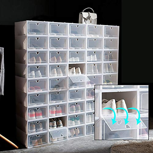 Schuhboxen Stapelbar Transparent 20er Set Schuhbox Hartplastik Schuhkarton mit Deckel Faltbar und Stapelbar Platzsparend für Schuhe bis Größe 44, 33 x 23 x 14 cm Rosa Schuhorganizer