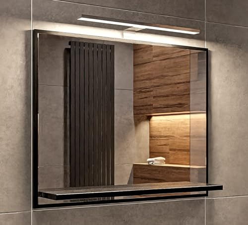HAJDUK FURNITURE Badspiegel Schwarz mit Beleuchtung 60x50 cm Badezimmerspiegel Wandspiegel mit Ablege LED-Spiegel Neutralweiß 4000K LED Badspiegel Lichtspiegel Farbe des Lampengehäuses: Chrom