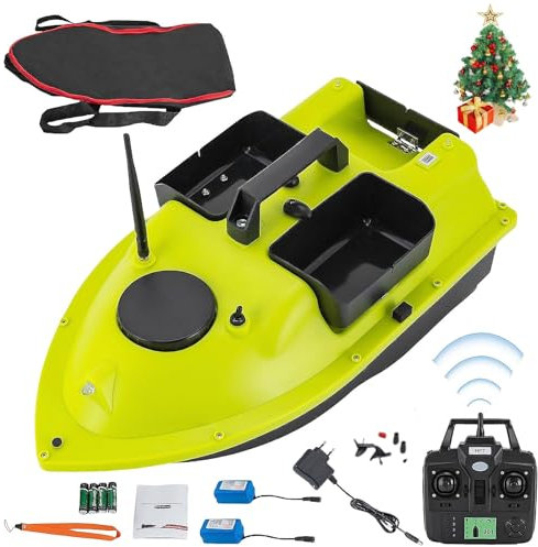 Garbenat Angelköder Boot 600M RC Futterboot ABS Köderboot mit 3 Köderboxen Fernbedienung Angeln Futterboot mit GPS Nachtangeln Fischköder Boot mit LED Licht & 2 5200mAh für Seen, Flüssen (Grün)