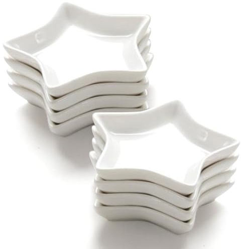 Sertay 8 Stück Kleine Schalen, Sternförmigen Mini Servierschalen, Sternförmige Keramik Saucenschalen, Sternförmige Sushi Dip Schüssel , Geeignet zum Servieren von Desserts, Snacks, Eis, Nüssen (Weiß)