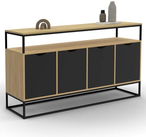 IDMarket - Buffet 140 cm Boston 4 Portes Noires Design Industriel
