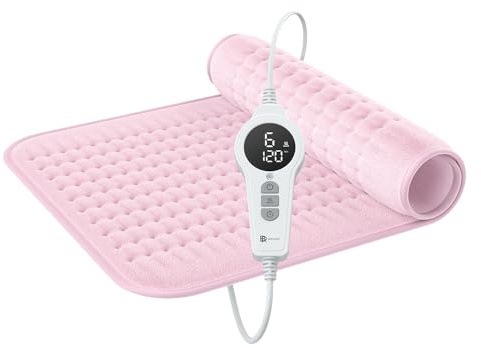 BR Bringer® Infrarot Heizkissen Wärmekissen 70 x 40 cm 6 Stufen Rosa | Abschaltautomatik und Überhitzungsschutz bei 25 bis 60 °C - maschinenwaschbar, mit LED Display und extra weichem Flanell