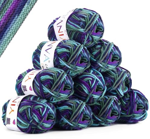 YINVA Wolle zum Häkeln Stricken Häkelwolle 10 x 25g Bunt Wolle Farbverlauf Häkelgarn Mehrfarbiges Sockenwolle für Häkeln Stricken und Handwerk (Lila Blau Grün)