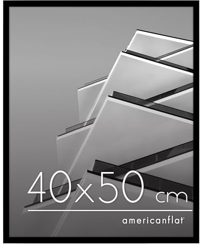 Americanflat Cornice 40x50 cm Nera - Cornice per Foto 50x40 cm con Bordo Sottile e Pannello Protettivo in Plastica - Portafoto con Ganci Seghettati Integrati per Pareti