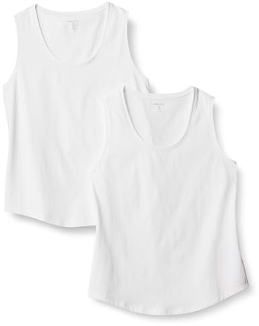 Amazon Essentials Débardeur sans Manches 100% Coton Coupe Classique Femme, Lot de 2, Blanc, XS