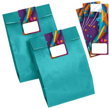 JuNa-Experten 12 Geschenktüten/Petrol + 12 Aufkleber Klettern Jungen Mädchen Mitgebsel Kindergeburtstag Geschenktüten für Gastgeschenke einpacken beim Mädchengeburtstag Jungsgeburtstag