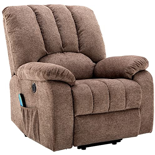 ZYLOYAL10 Power Massage Lift Recliner Chair with Heat & Vibration for Elderly, Heavy Duty and Safety Motion Reclining Mechanism Fabric Sofa with Storage Pockets, Cup Holders (Brown)